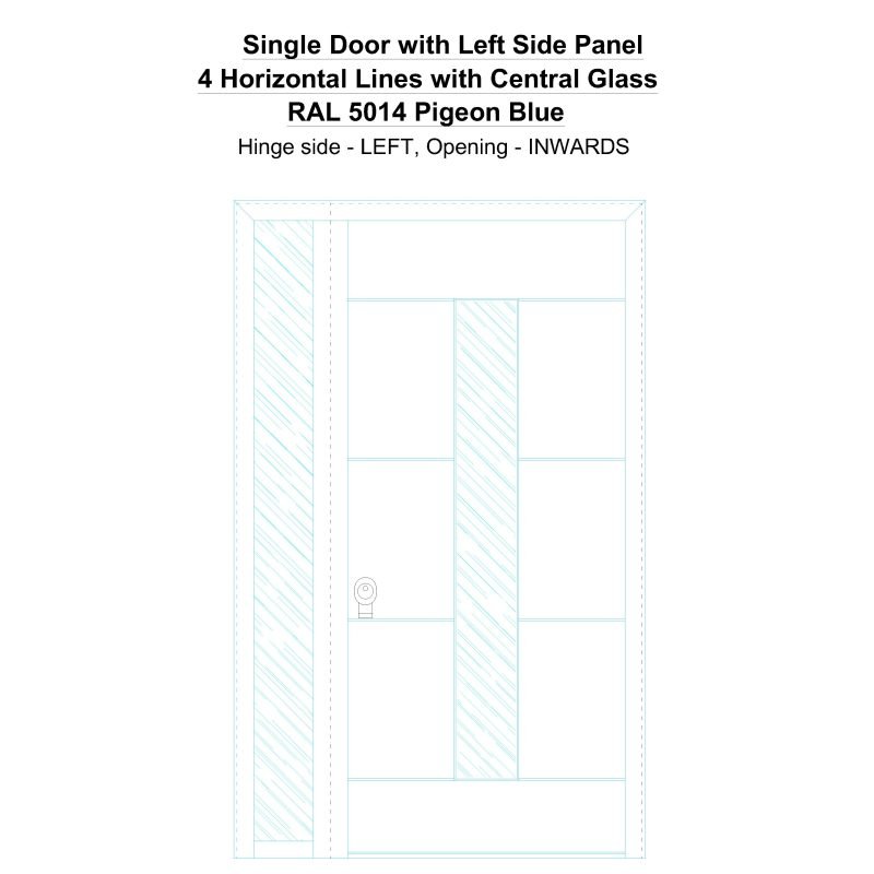 Sd1sp(left) 4 Horizontal Lines With Central Glass Ral 5014 Pigeon Blue Security Door