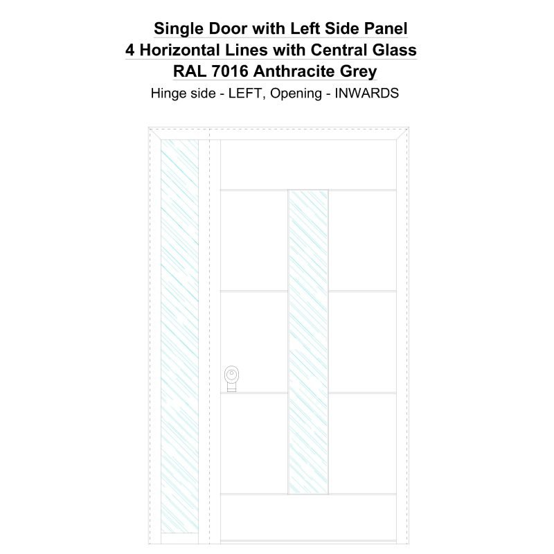 Sd1sp(left) 4 Horizontal Lines With Central Glass Ral 7016 Anthracite Grey Security Door