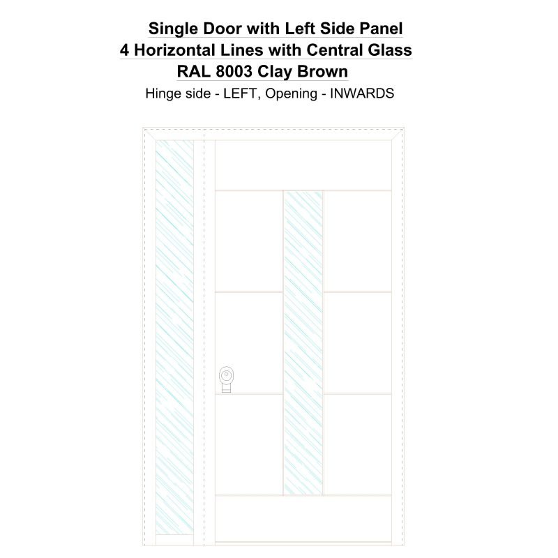 Sd1sp(left) 4 Horizontal Lines With Central Glass Ral 8003 Clay Brown Security Door