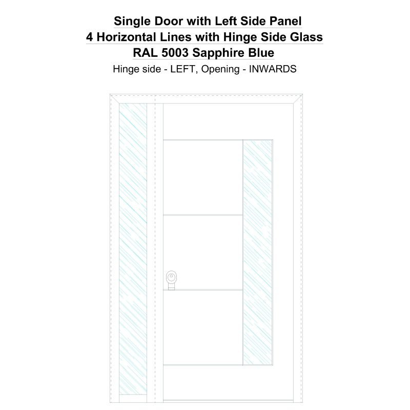 Sd1sp(left) 4 Horizontal Lines With Hinge Side Glass Ral 5003 Sapphire Blue Security Door