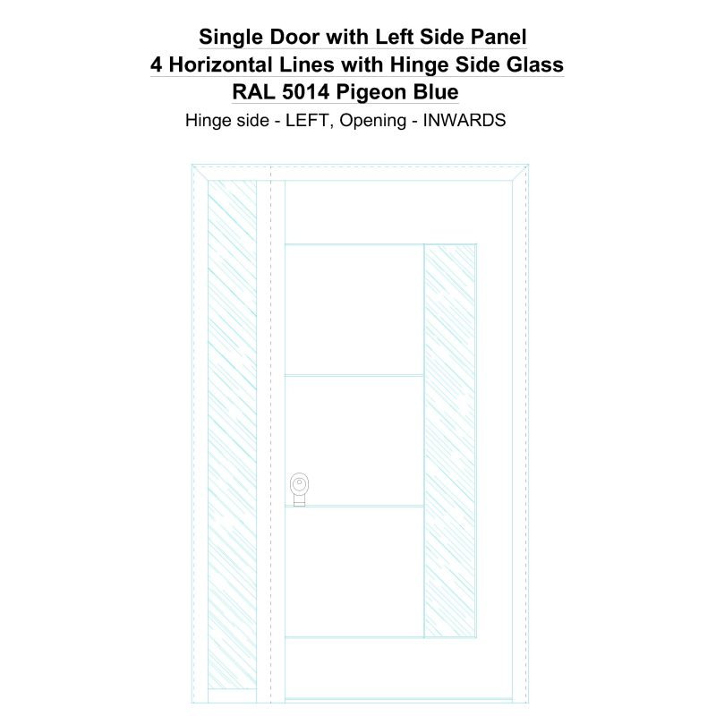 Sd1sp(left) 4 Horizontal Lines With Hinge Side Glass Ral 5014 Pigeon Blue Security Door