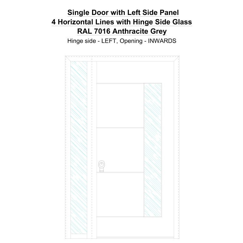 Sd1sp(left) 4 Horizontal Lines With Hinge Side Glass Ral 7016 Anthracite Grey Security Door