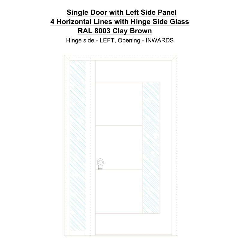 Sd1sp(left) 4 Horizontal Lines With Hinge Side Glass Ral 8003 Clay Brown Security Door