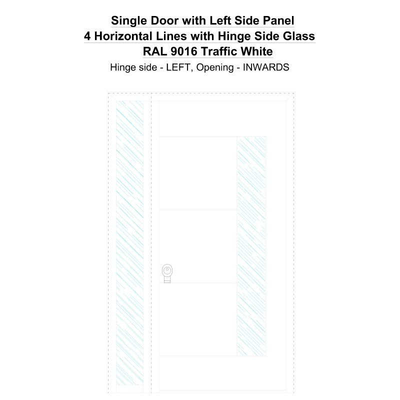 Sd1sp(left) 4 Horizontal Lines With Hinge Side Glass Ral 9016 Traffic White Security Door
