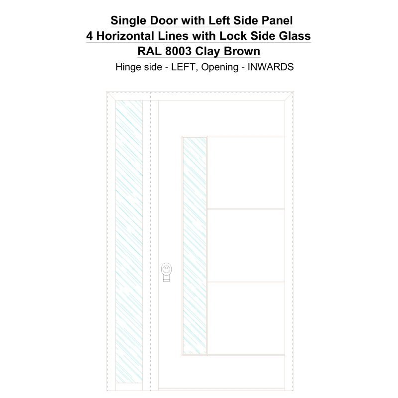 Sd1sp(left) 4 Horizontal Lines With Lock Side Glass Ral 8003 Clay Brown Security Door