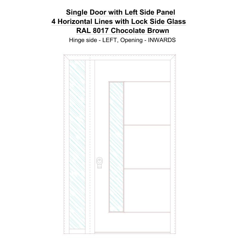 Sd1sp(left) 4 Horizontal Lines With Lock Side Glass Ral 8017 Chocolate Brown Security Door