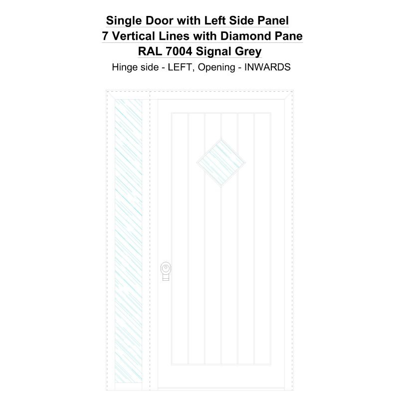 Sd1sp(left) 7 Vertical Lines With Diamond Pane Ral 7004 Signal Grey Security Door