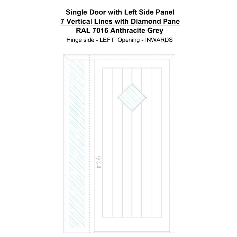 Sd1sp(left) 7 Vertical Lines With Diamond Pane Ral 7016 Anthracite Grey Security Door
