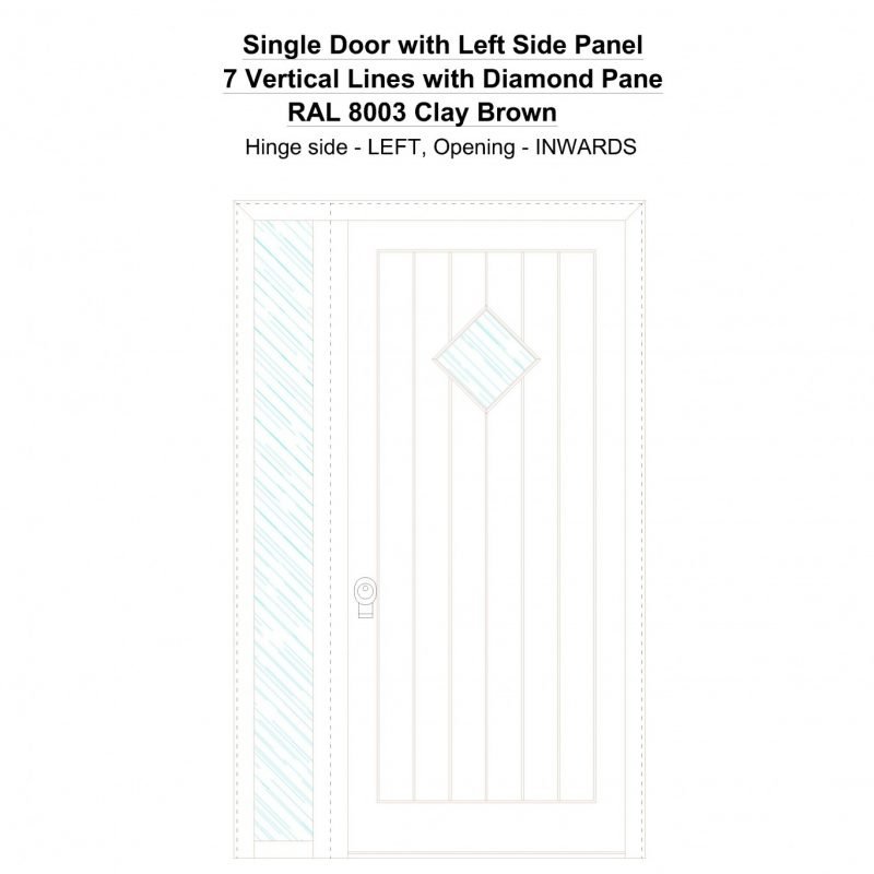 Sd1sp(left) 7 Vertical Lines With Diamond Pane Ral 8003 Clay Brown Security Door