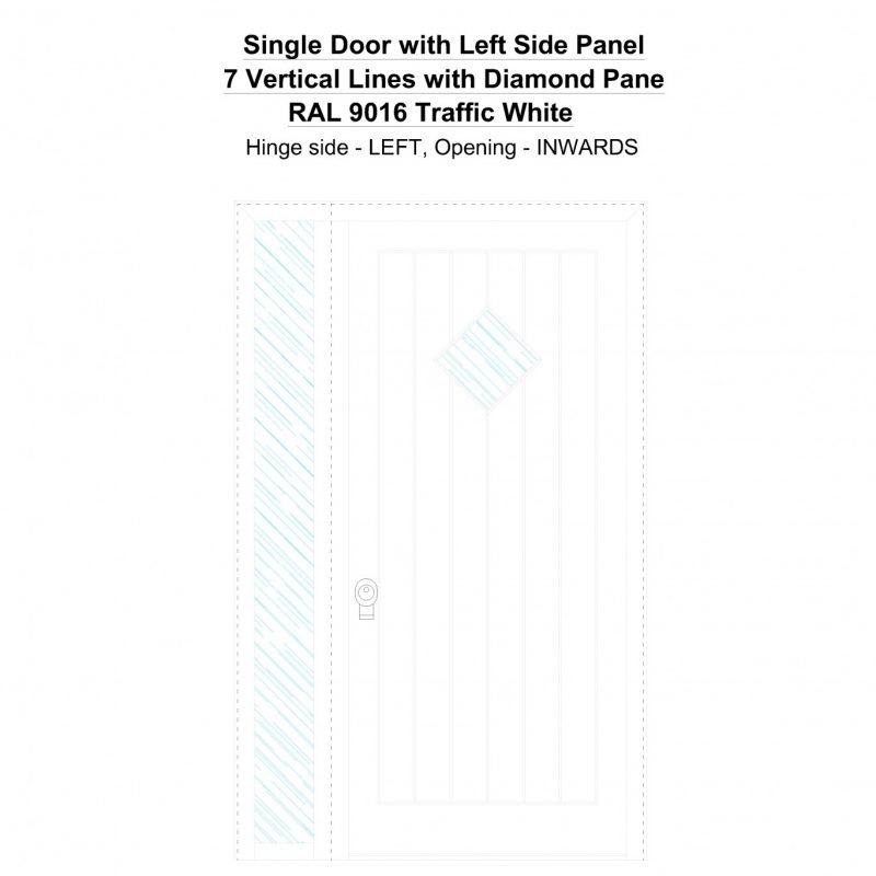 Sd1sp(left) 7 Vertical Lines With Diamond Pane Ral 9016 Traffic White Security Door