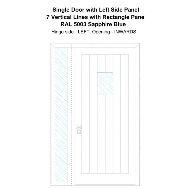 Sd1sp(left) 7 Vertical Lines With Rectangle Pane Ral 5003 Sapphire Blue Security Door