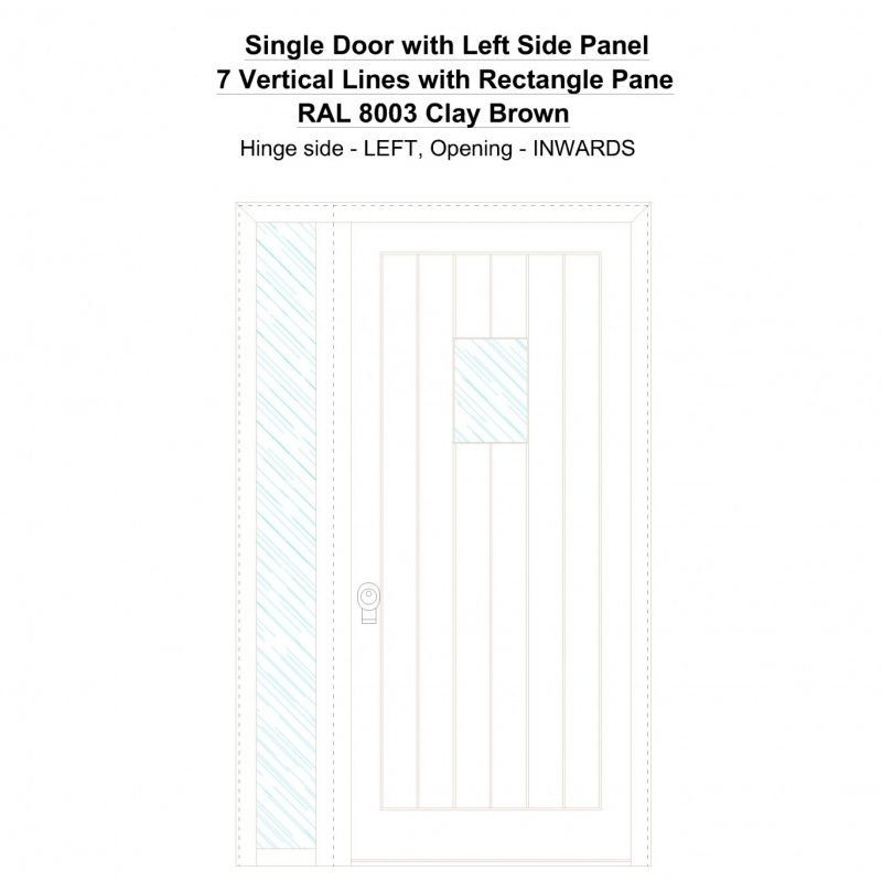 Sd1sp(left) 7 Vertical Lines With Rectangle Pane Ral 8003 Clay Brown Security Door