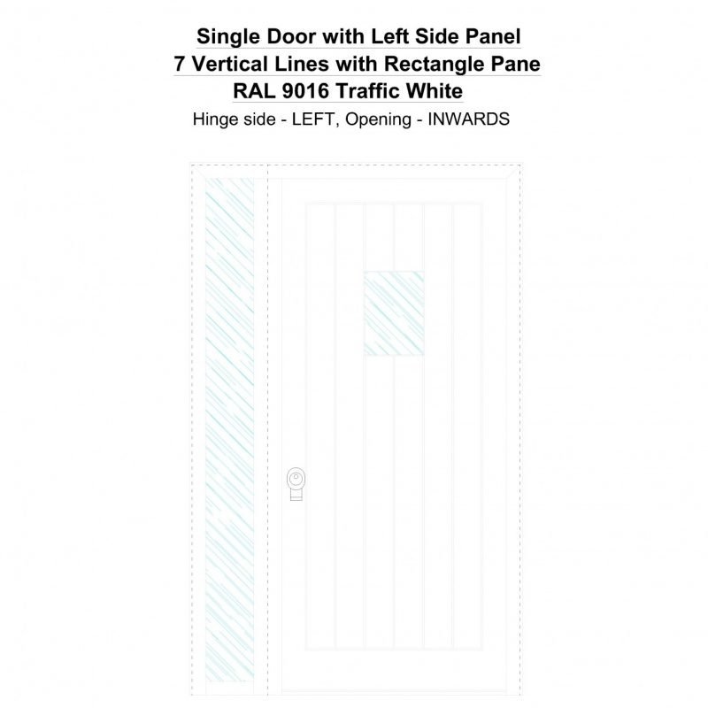 Sd1sp(left) 7 Vertical Lines With Rectangle Pane Ral 9016 Traffic White Security Door