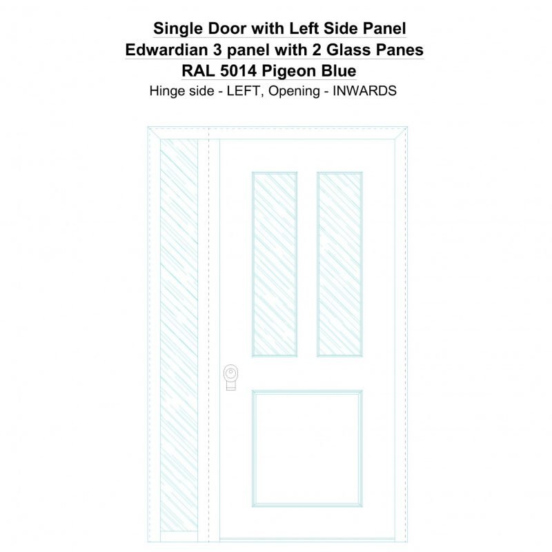 Sd1sp(left) Edwardian 3 Panel With 2 Glass Panes Ral 5014 Pigeon Blue Security Door