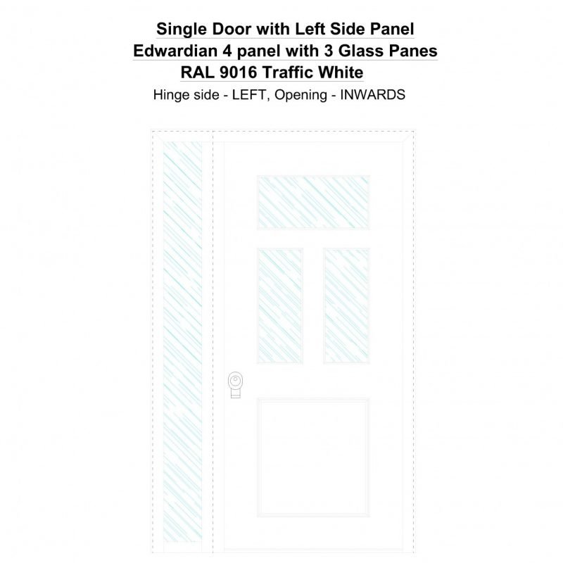 Sd1sp(left) Edwardian 4 Panel With 3 Glass Panes Ral 9016 Traffic White Security Door