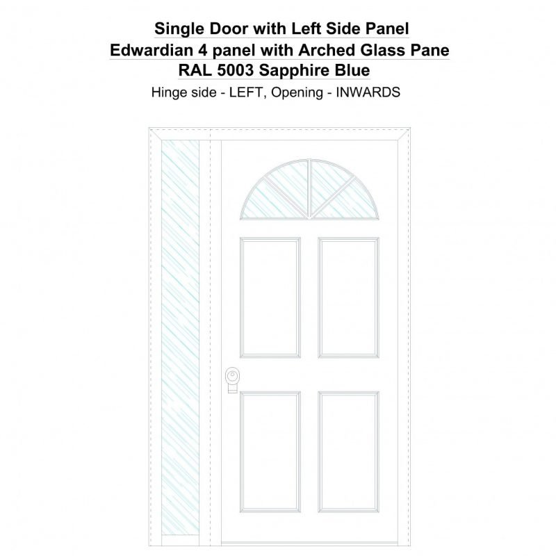Sd1sp(left) Edwardian 4 Panel With Arched Glass Pane Ral 5003 Sapphire Blue Security Door