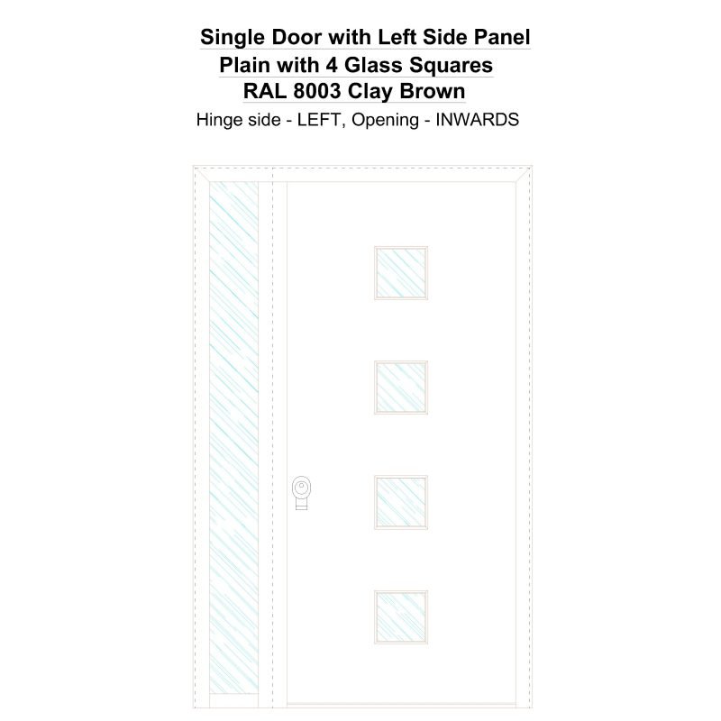 Sd1sp(left) Plain With 4 Glass Squares Ral 8003 Clay Brown Security Door