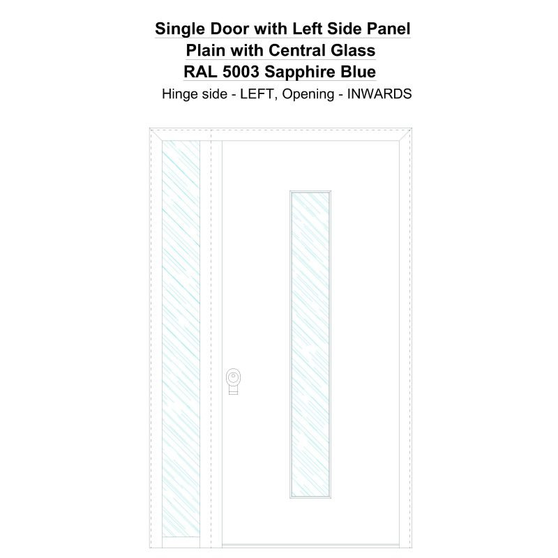 Sd1sp(left) Plain With Central Glass Ral 5003 Sapphire Blue Security Door
