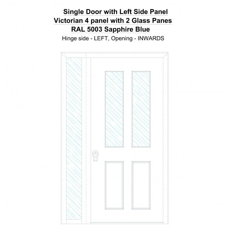 Sd1sp(left) Victorian 4 Panel With 2 Glass Panes Ral 5003 Sapphire Blue Security Door