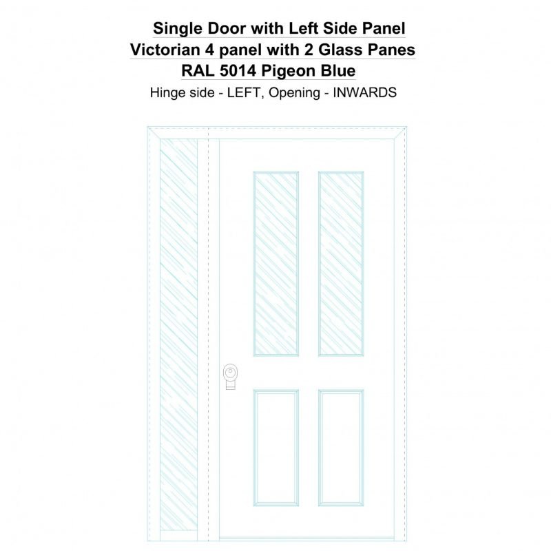 Sd1sp(left) Victorian 4 Panel With 2 Glass Panes Ral 5014 Pigeon Blue Security Door