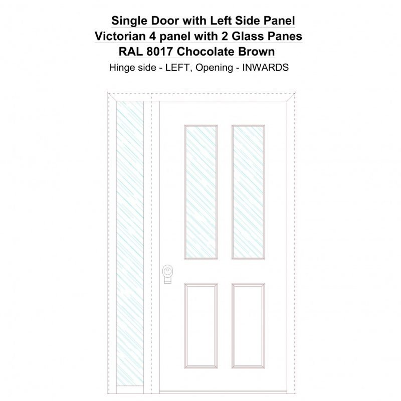 Sd1sp(left) Victorian 4 Panel With 2 Glass Panes Ral 8017 Chocolate Brown Security Door