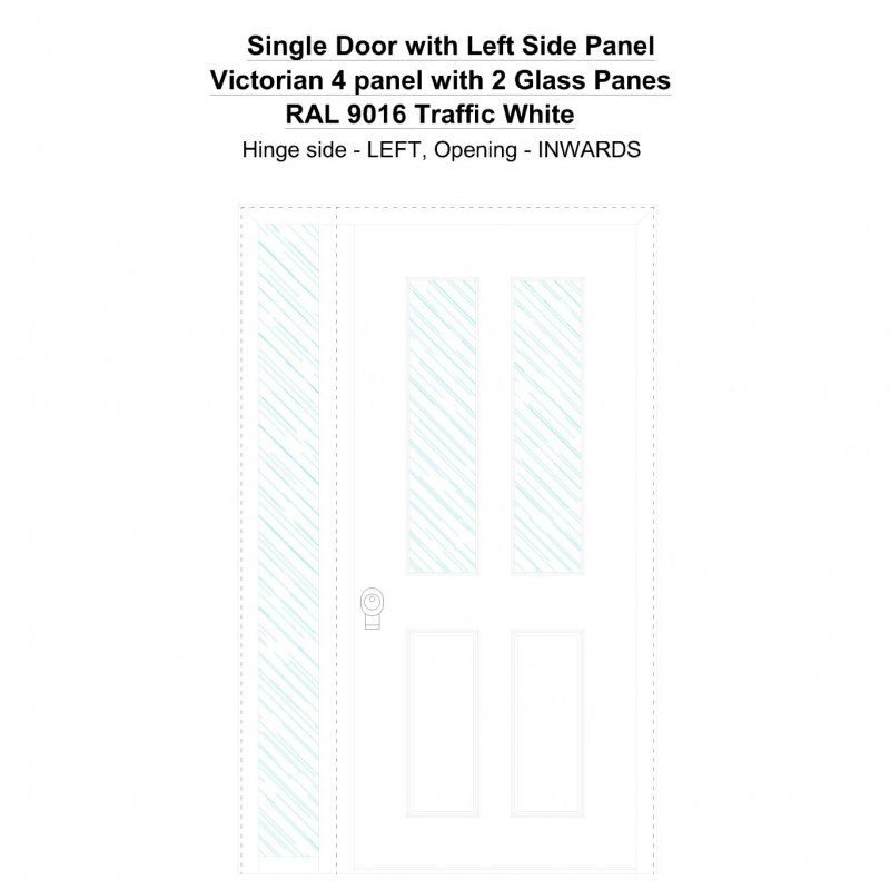 Sd1sp(left) Victorian 4 Panel With 2 Glass Panes Ral 9016 Traffic White Security Door