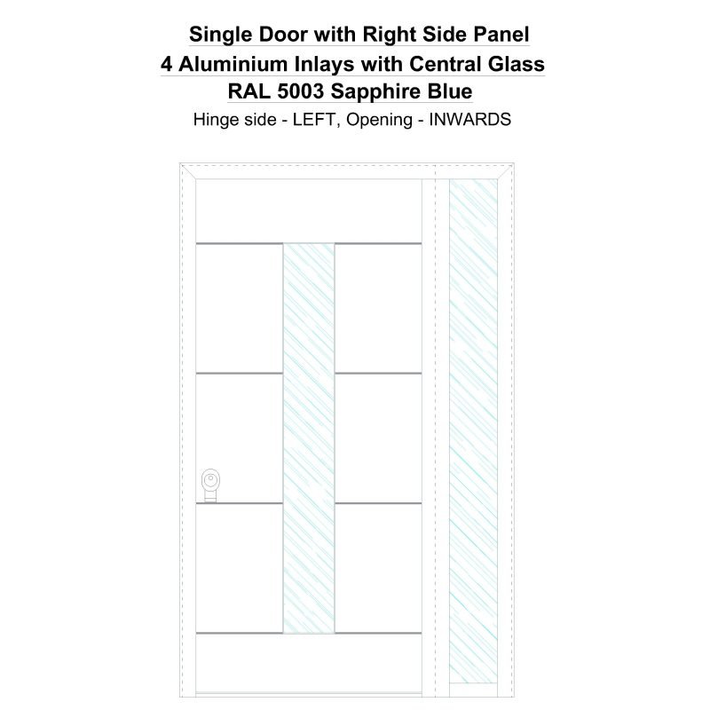 Sd1sp(right) 4 Aluminium Inlays With Central Glass Ral 5003 Sapphire Blue Security Door