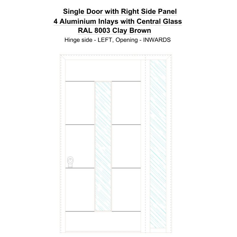 Sd1sp(right) 4 Aluminium Inlays With Central Glass Ral 8003 Clay Brown Security Door