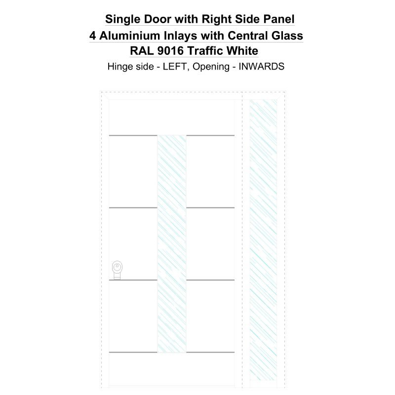 Sd1sp(right) 4 Aluminium Inlays With Central Glass Ral 9016 Traffic White Security Door