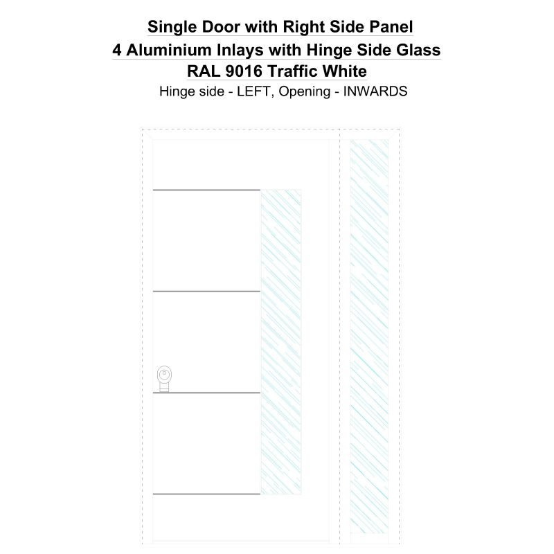Sd1sp(right) 4 Aluminium Inlays With Hinge Side Glass Ral 9016 Traffic White Security Door