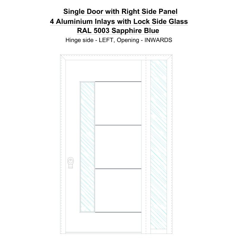 Sd1sp(right) 4 Aluminium Inlays With Lock Side Glass Ral 5003 Sapphire Blue Security Door