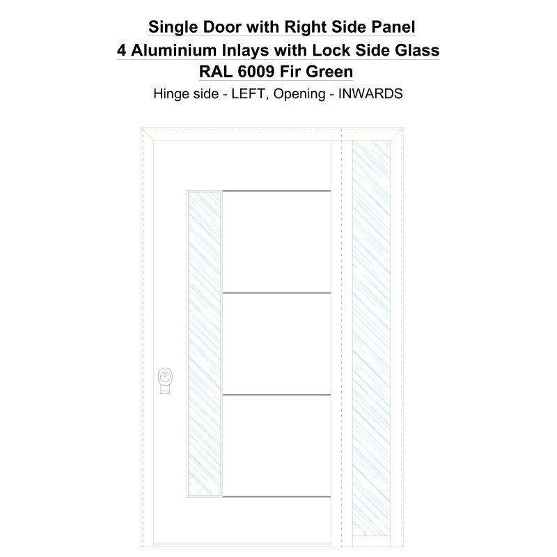 Sd1sp(right) 4 Aluminium Inlays With Lock Side Glass Ral 6009 Fir Green Security Door