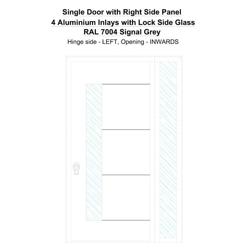 Sd1sp(right) 4 Aluminium Inlays With Lock Side Glass Ral 7004 Signal Grey Security Door