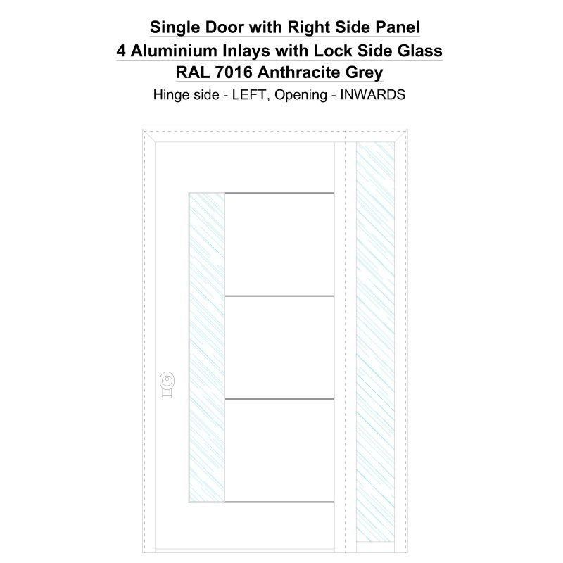 Sd1sp(right) 4 Aluminium Inlays With Lock Side Glass Ral 7016 Anthracite Grey Security Door