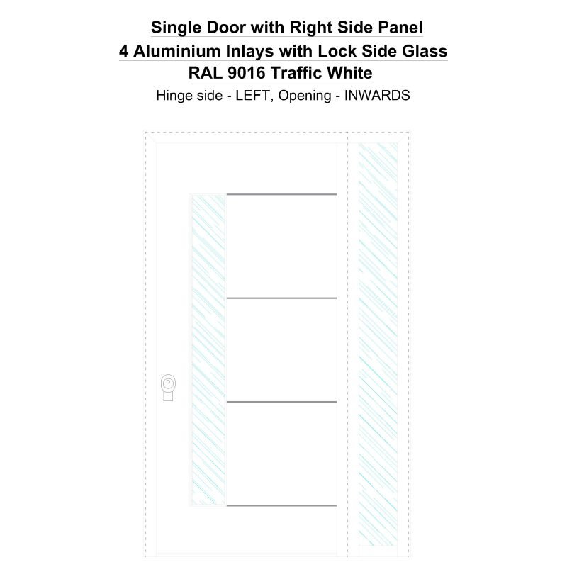 Sd1sp(right) 4 Aluminium Inlays With Lock Side Glass Ral 9016 Traffic White Security Door