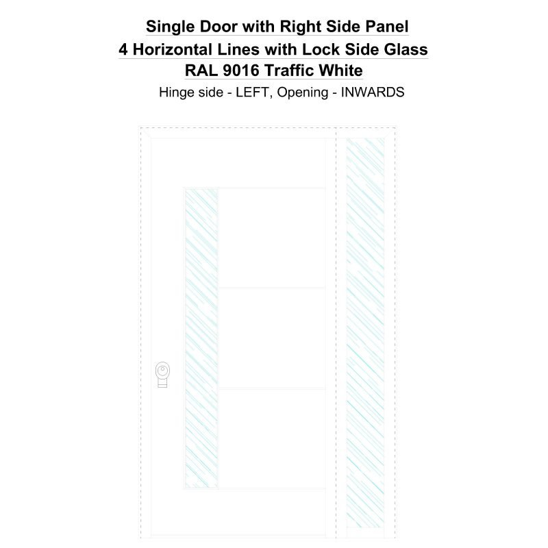 Sd1sp(right) 4 Horizonral Lines With Lock Side Glass Ral 9016 Traffic White Security Door