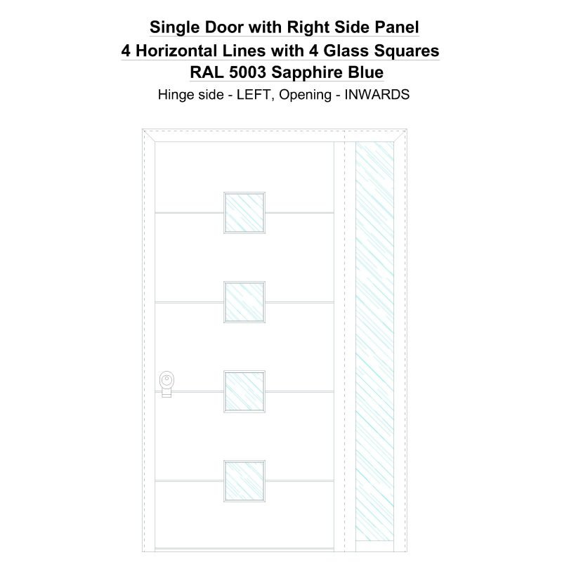 Sd1sp(right) 4 Horizontal Lines With 4 Glass Squares Ral 5003 Sapphire Blue Security Door