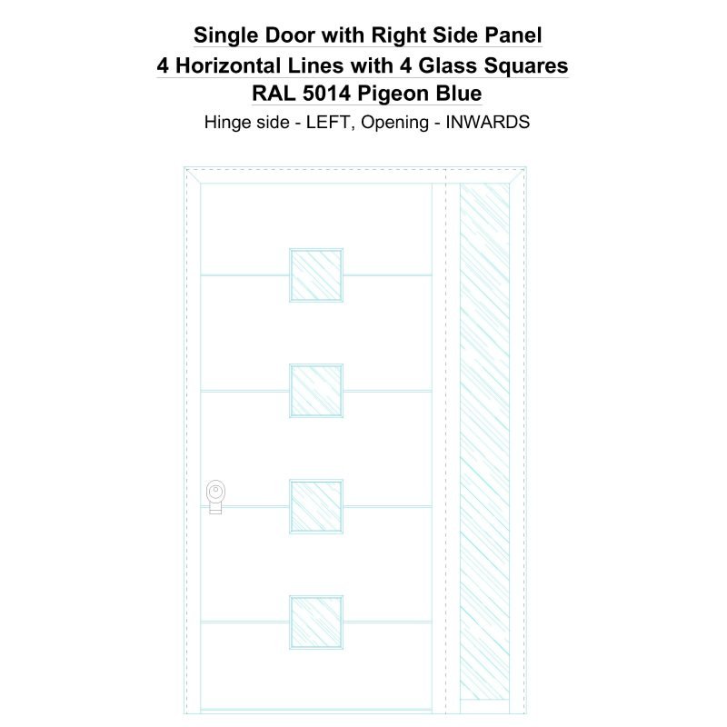 Sd1sp(right) 4 Horizontal Lines With 4 Glass Squares Ral 5014 Pigeon Blue Security Door