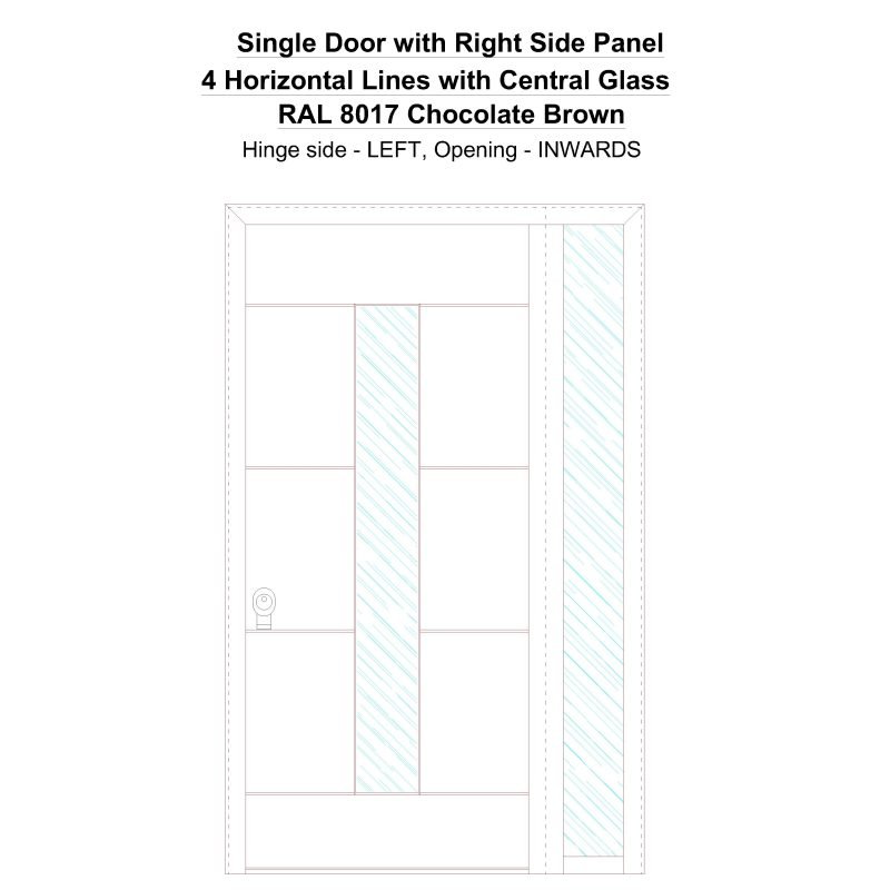 Sd1sp(right) 4 Horizontal Lines With Central Glass Ral 8017 Chocolate Brown Security Door