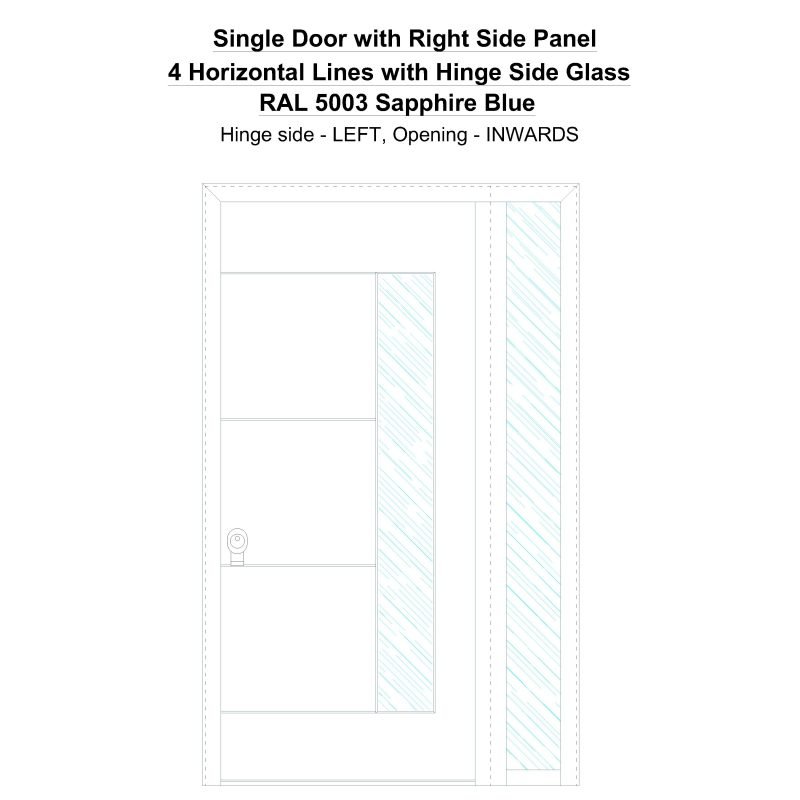 Sd1sp(right) 4 Horizontal Lines With Hinge Side Glass Ral 5003 Sapphire Blue Security Door