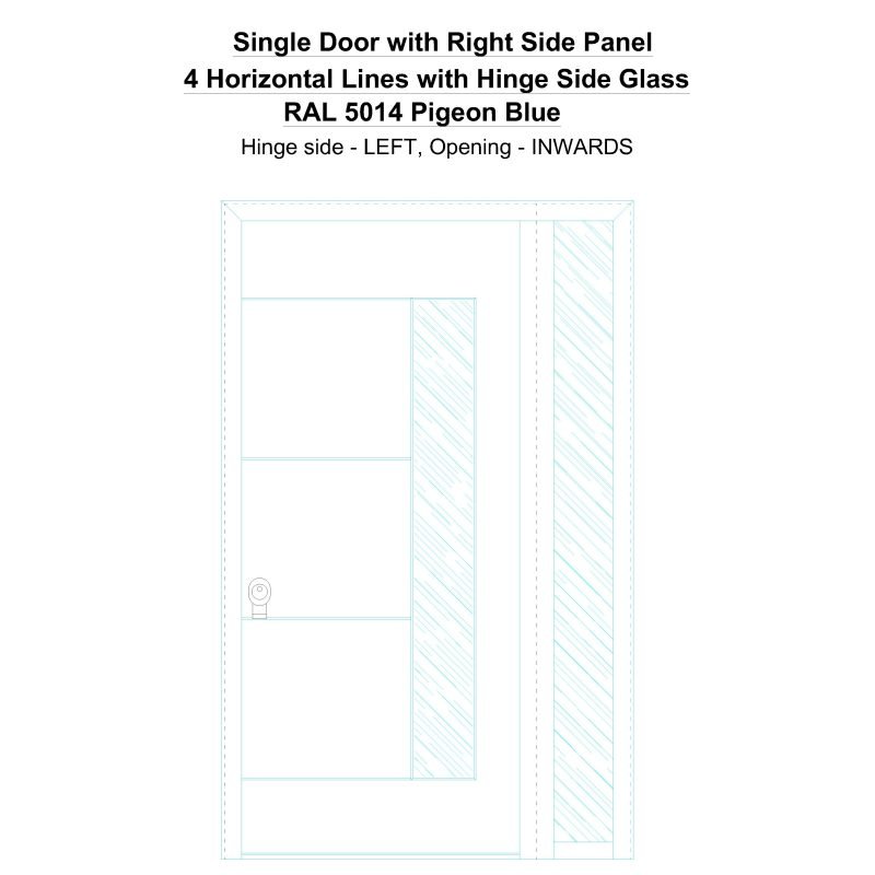 Sd1sp(right) 4 Horizontal Lines With Hinge Side Glass Ral 5014 Pigeon Blue Security Door