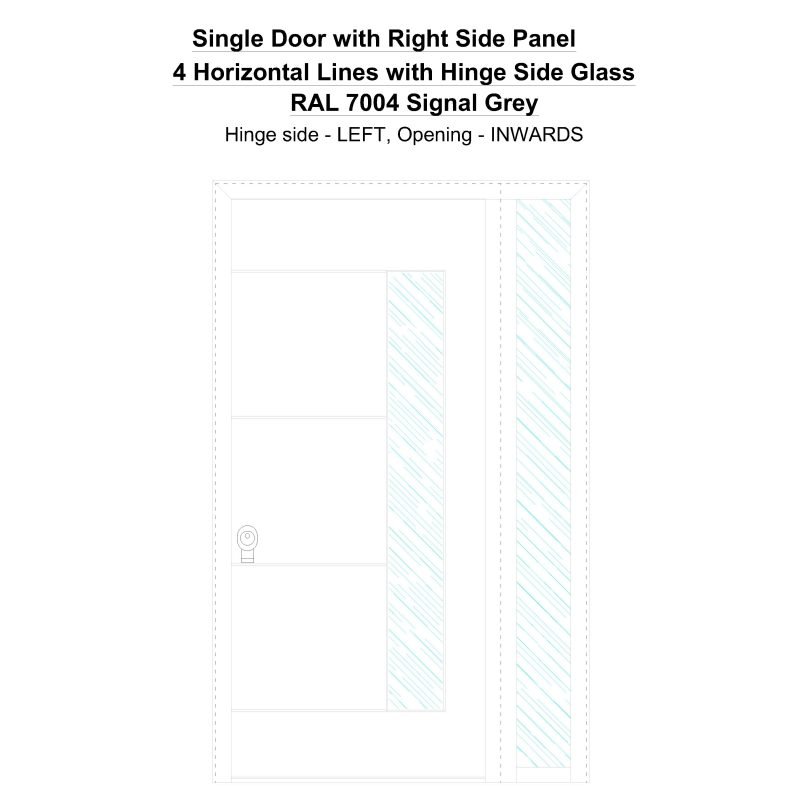 Sd1sp(right) 4 Horizontal Lines With Hinge Side Glass Ral 7004 Signal Grey Security Door
