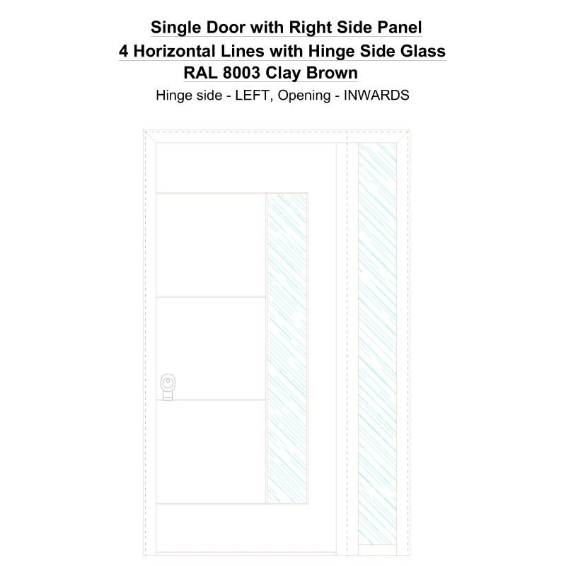 Sd1sp(right) 4 Horizontal Lines With Hinge Side Glass Ral 8003 Clay Brown Security Door