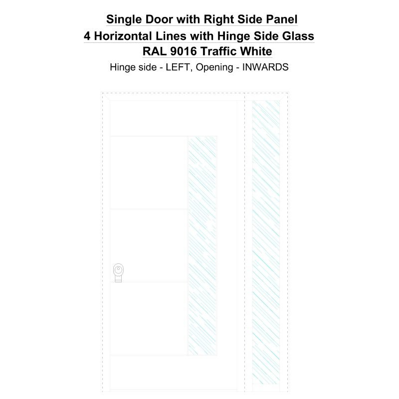 Sd1sp(right) 4 Horizontal Lines With Hinge Side Glass Ral 9016 Traffic White Security Door