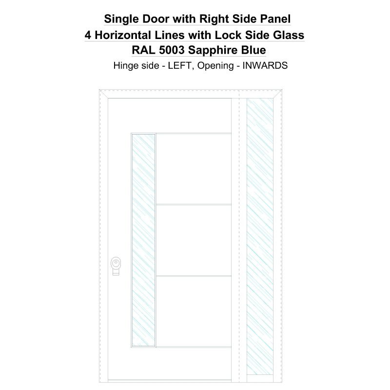 Sd1sp(right) 4 Horizontal Lines With Lock Side Glass Ral 5003 Sapphire Blue Security Door