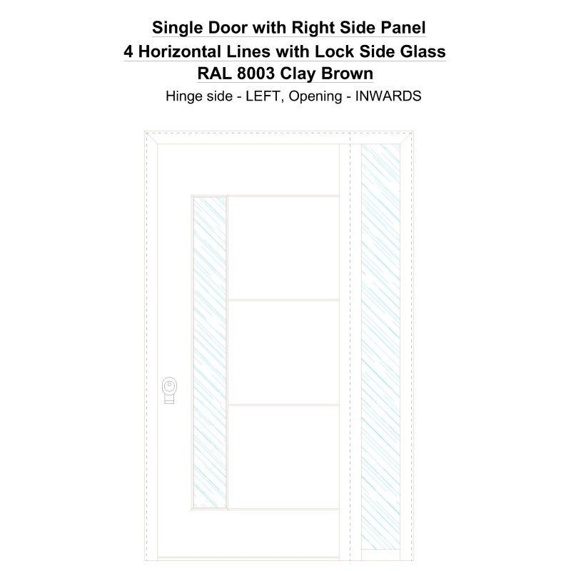 Sd1sp(right) 4 Horizontal Lines With Lock Side Glass Ral 8003 Clay Brown Security Door