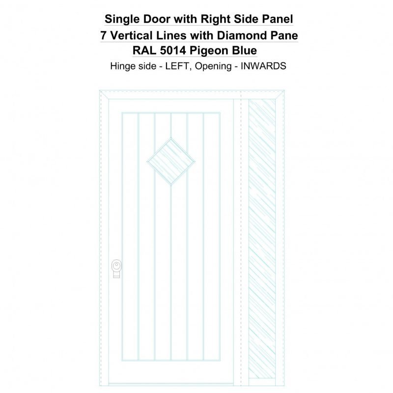 Sd1sp(right) 7 Vertical Lines With Diamond Pane Ral 5014 Pigeon Blue Security Door