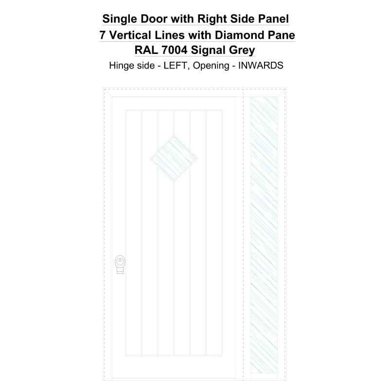 Sd1sp(right) 7 Vertical Lines With Diamond Pane Ral 7004 Signal Grey Security Door