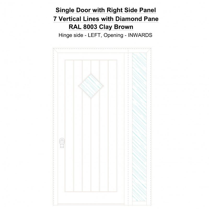 Sd1sp(right) 7 Vertical Lines With Diamond Pane Ral 8003 Clay Brown Security Door