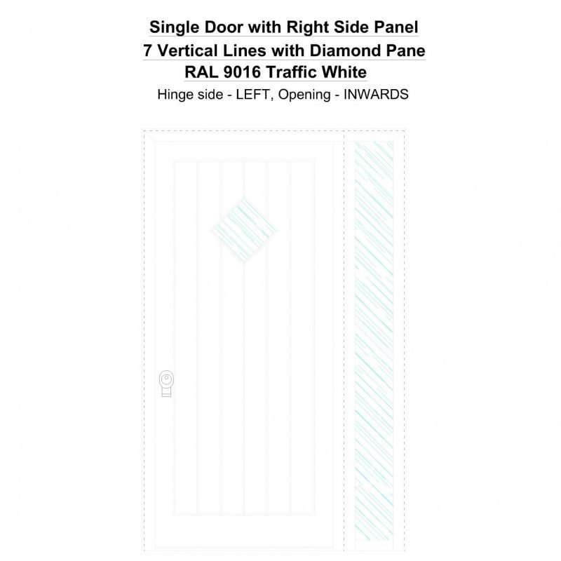 Sd1sp(right) 7 Vertical Lines With Diamond Pane Ral 9016 Traffic White Security Door